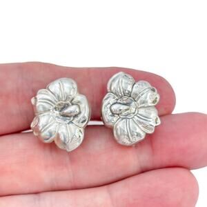Vintage Sterling Silver 925 Flower Screwback Earrings